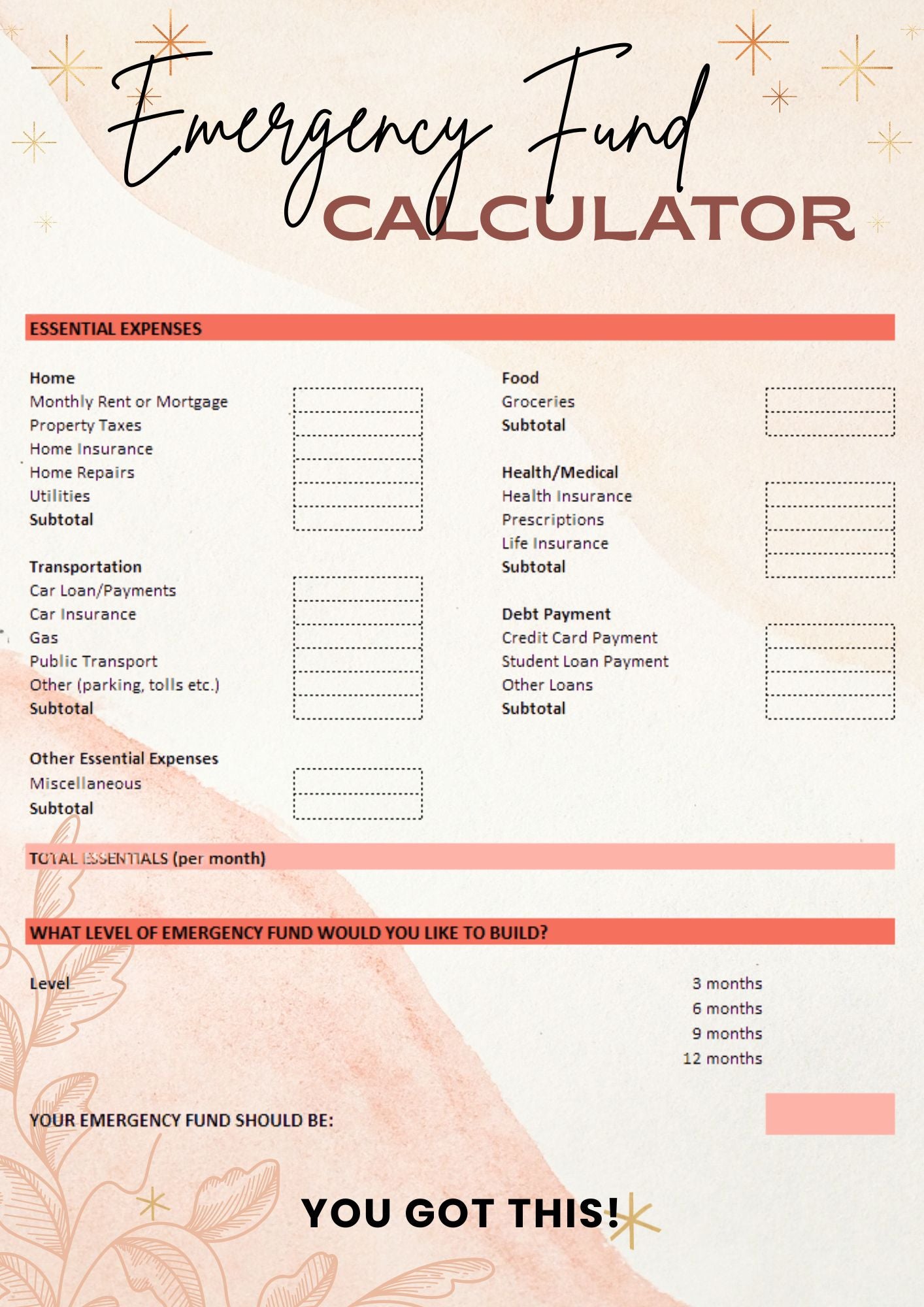 Free Emergency Fund Calculator – Plan 1, 3, 6, 9 & 12 Months of Savings